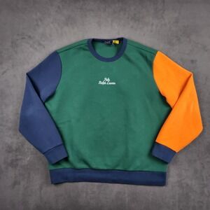 Polo Ralph Lauren Sweatshirt Mens XL Green Blue Orange Colorblock Script Logo